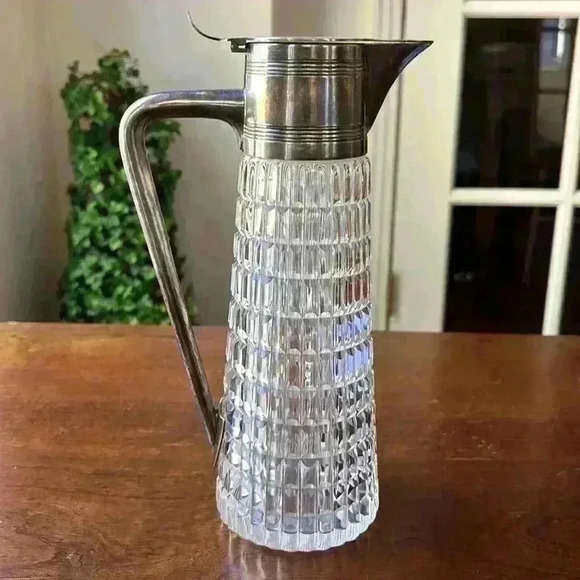 Vtg Crystal Claret Pitcher/Wine Decanter Top Area Handle And Spout Silver Plate - Picture 3 of 8